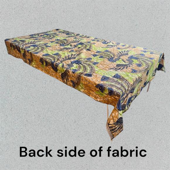 VTG Cotton 66" x 44" Cotton Peacock Guaranteed Wax Print Fabric Tan Blue Green - Picture 5 of 8